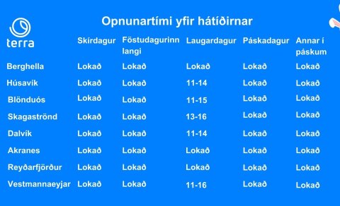 Opnunartími Terra yfir páskana